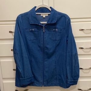 Lightweight jean jacket. Zippered front. Never worn.